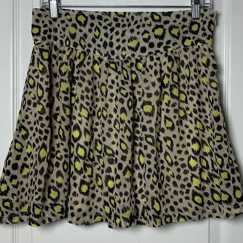 dELiA*s Vintage Y2K Neon Green‎ Leopard Print Mini Skirt Dopamine Dressing Style